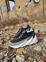 Кроссовки Adidas SHARK BLACK / GREY / WHITE кожаные с замшевой вставочкой на высокой белой подошве унисекс 42