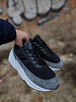 Кроссовки Adidas SHARK BLACK / GREY / WHITE кожаные с замшевой вставочкой на высокой белой подошве унисекс 44 - 28 см