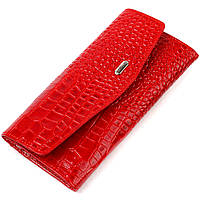 Привлекательное женское портмоне из натуральной кожи с тиснением под змею CANPELLINI 21699 Красный кошелек