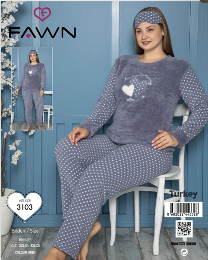 Тепла піжама жіноча великих розмірів фліс, фото 1