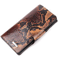 Надежное женское портмоне из натуральной фактурной кожи под змею KARYA 21005 Коричневый кошелек портмоне для