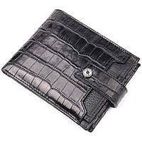 Стильный мужской кошелек из фактурной кожи под рептилию KARYA 21065 Черный качественный бумажник для мужчин