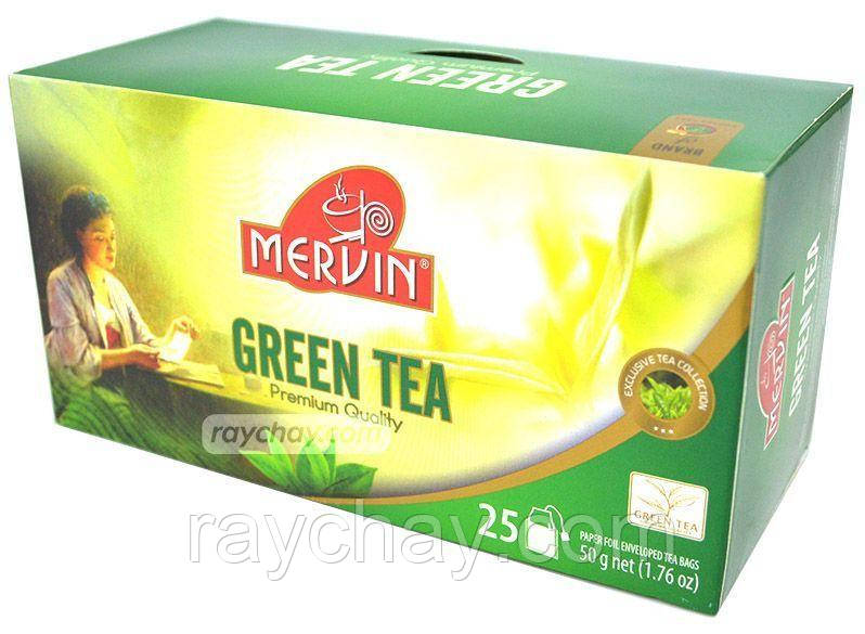 Зелений чай 25 пк. в конвертах Mervin Green Tea, зелений, 25 пк