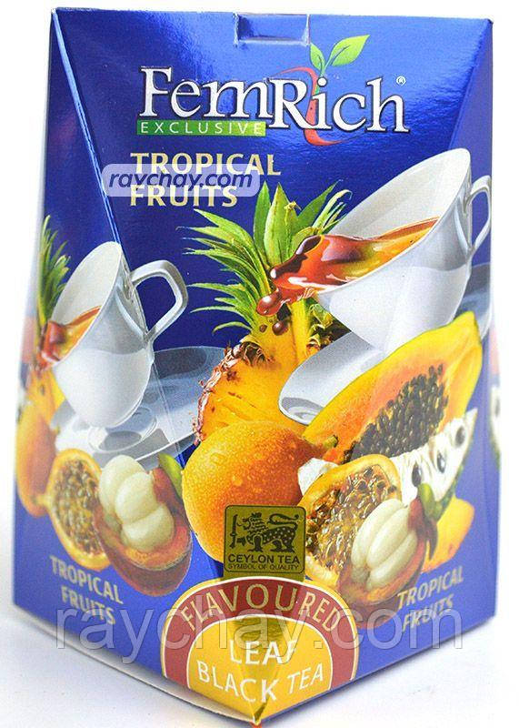 "FemRich "Чорний чай, середньо листовий, тропічні фрукти, 100 г., фото 1
