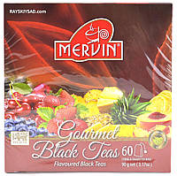 Черный чай пакетированный в конвертах Mervin, ассорти, 60 пк