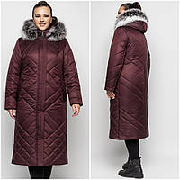 Женское теплое зимнее пальто- пуховик больших размеров. Пальто женское с мехом на капюшоне Р-48-66