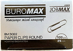 Скріпки оцинковані Buromax 5022 JOBMAX 25мм круглі 100 шт. в карт.упаковці