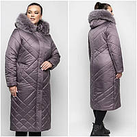 Женское пальто на зиму - зимний женский пуховик больших размеров. Женская удлиненная курточка с мехом Р-48-66