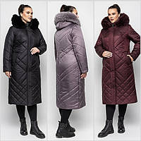 Зимове жіноче пальто- зимовий жіночий пуховик великі розміри. Жіноча подовжена курточка з хутром Р-48-66