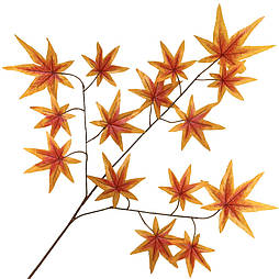Гілка клена помаранчеві, силікон осіннє листя (золота осінь) 60 см ( 12 шт в уп)