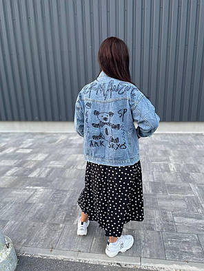Дуже крута жіноча джинсова куртка з кишенями та принтом панда, фото 2