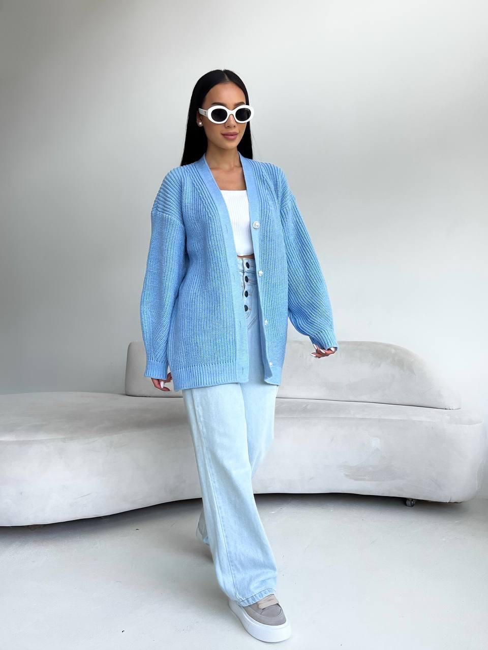 Стильний вільний подовжений кардиган на ґудзиках машинне в'язання, фото 1