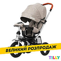 Уценка! Велосипед трехколесный с родительской ручкой TILLY TRAVEL T-387/1 Бежевый лен | Велосипед-коляска