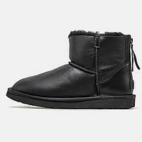 Угги жіночі UGG Australia Classic Mini Zip чорні, Уггі Австралія міні шкіряні, код MD-0699