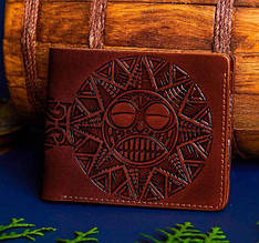 Гаманець шкіряний компактний ручної роботи "Сонце майя". Колір коричневий
