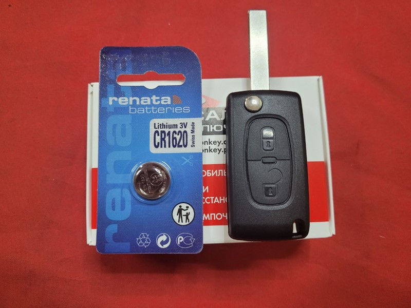 Ключ Citroen викидний Корпус 2 кнопки + батарейка Renata CR1620