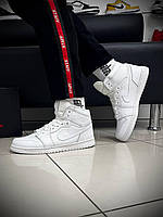 Мужские кроссовки Nike Air Jordan 1 White (белые) высокие демисезонные стильные кеды A033-23