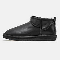 Угги жіночі UGG Australia Classic Ultra Mini чорні, Уггі Австралія ультра міні шкіряні, код MD-1020