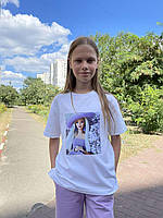 Белая футболка с нашивкой Барби на девочку из материала кулир р. 122-146