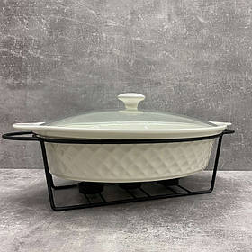 Марміт керамічний овальний з чорною підставкою 37 см Maestro MR-11559-74