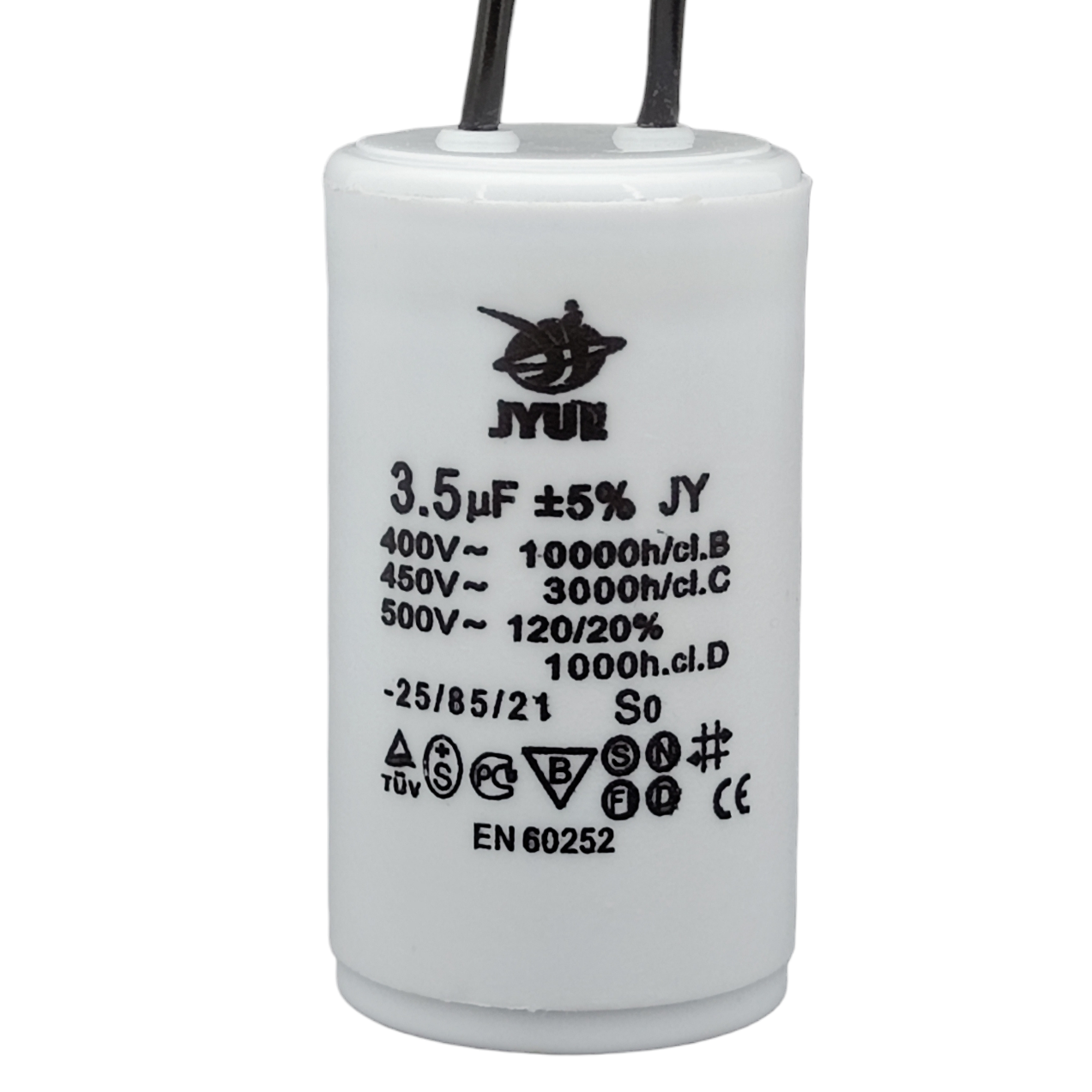 Конденсатор пуско-робочий CBB-60 3.5uF 450VAC (±5%) Гнучкі виводи JYUL (30*50 mm)