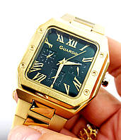 Часы мужские на браслете, календарь, лимонное золото, зеленый циферблат Guardo 012726-5. Оригинал. Новинка.