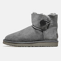 Уги жіночі UGG Australia Classic Mini Bailey Button сірі, Уги Австралія мінізамшеві, код MD-1022