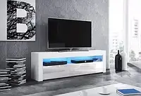 Современная тумба под телевизор с полками Mex MX ММ Тумбочка - подставка под ТВ в спальню 1400, Белый/белый глянец