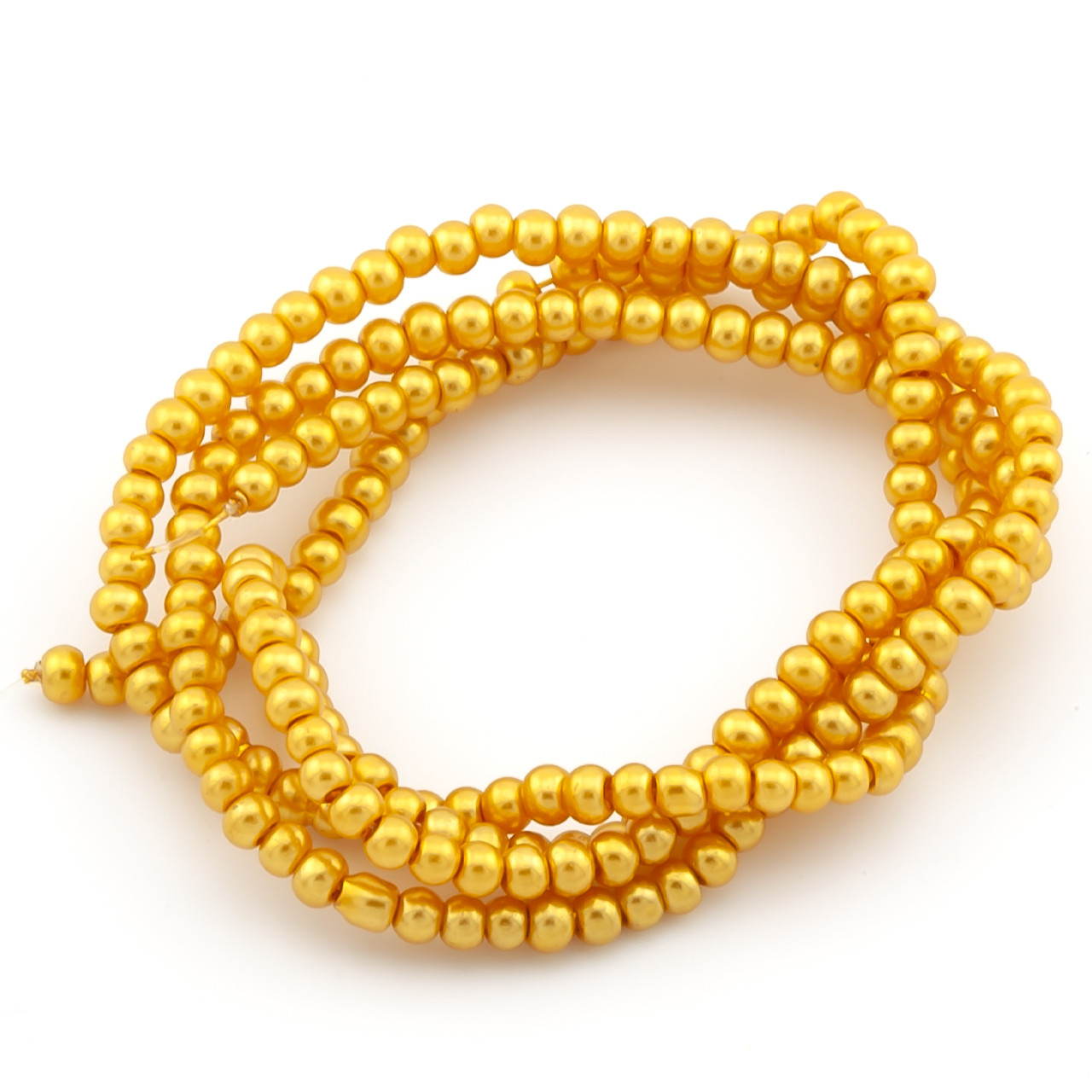 Намистини скло під перли 3 мм Куля нитка 62 см 31/1 Жовтий, фото 1