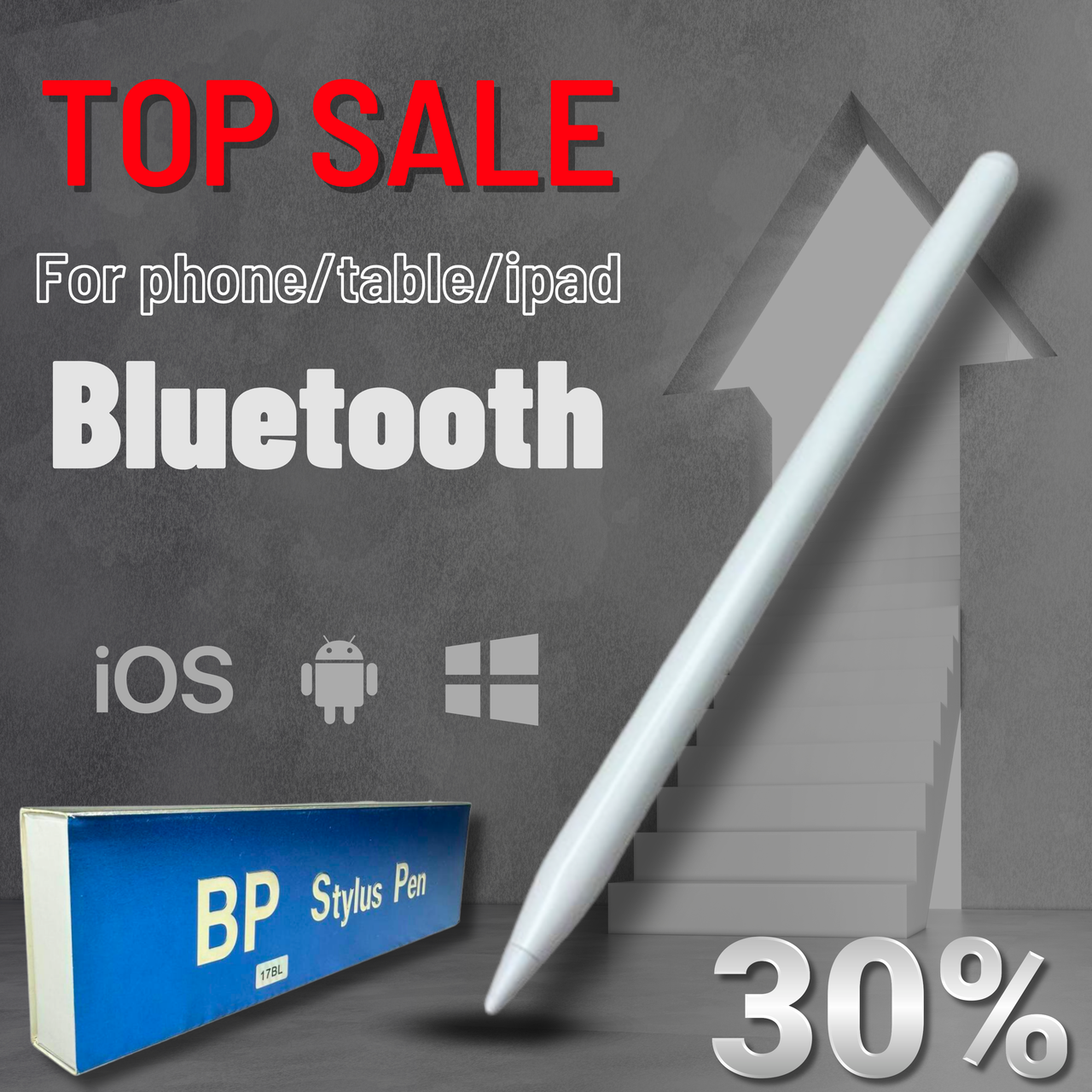 Активний розумний стілус для Плавних Записів та якісної роботи з Bluetooth iOS/Android/Windows Білий