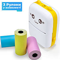 Портативный детский принтер JETIX Mini printer с термопечатью(Yellow)+3 рулона цветной термобумаги в комплекте