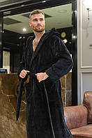 Чоловічий теплий, турецький махровий халат з капюшоном. Халат домашній довгий,в кольорах на запах, з поясом