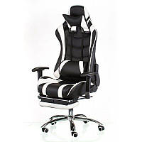 Крісло геймерське з підніжкою Special4You ExtremeRace black/white with footrest E4732 Чорно-білий