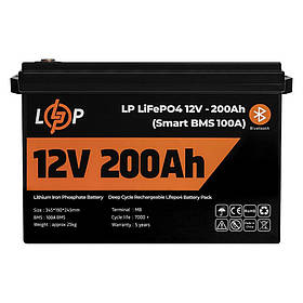 Акумулятор LP LiFePO4 12 V (12,8 V) — 200 Ah (2560 Wh) (Smart BMS 100А) з BT пластик для ДБЖ