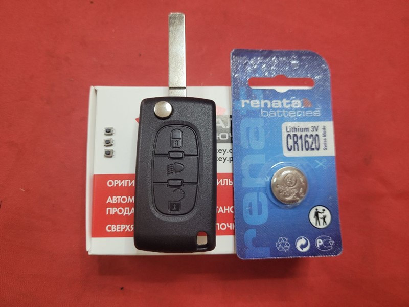 Ключ Citroen викидний Корпус 3 кнопки + мікрики 3 шт. + батарейка Renata CR1620