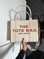 Жіноча сумка шоппер Марк Джейкобс бежева Marc Jacobs Beige Tote Bag Textile