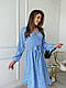 Стильна ніжна жіноча міді сукня на запах з кишенями турецький софт з довгими рукавами з поясом, фото 5