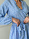 Стильна ніжна жіноча міді сукня на запах з кишенями турецький софт з довгими рукавами з поясом, фото 6