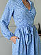 Стильна ніжна жіноча міді сукня на запах з кишенями турецький софт з довгими рукавами з поясом, фото 8