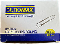 Скрепки никелированные Buromax 5005 28 мм круглые 100 шт.