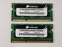 Комплект оперативной памяти SODIMM Corsair DDR3 8Gb (2*4Gb) 1333MHz PC3-10600S (CMS08GX3M2A1333C9) Б/У