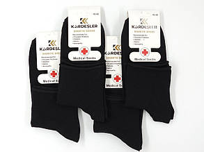 Чоловічі середні шкарпетки Kardesler для діабетиків,без резинки демісезонні, однотонні, розмір 40-46 12 пар\уп. чорні