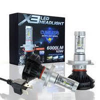 Автомобильные LED лампы X3 H4, лампы для фар, 50Вт, 2шт SH с большим световым потоком в 6000 люмен