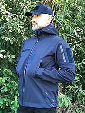 Чоловіча вологостійка куртка Soft Shell UKR-TEC синя, зсередини утеплена флісом, Нагрудні велкро-панелі, фото 2