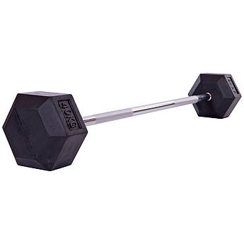 Штанга фіксована пряма прогумована Record Rubber Hexagon Barbell TA-6230-40 довжина-95см 40кг чорний