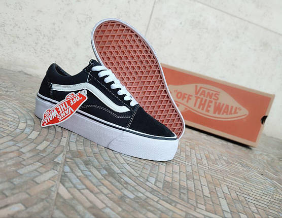 Чорно-білі кросівки кеди Ванси на високій підошві Vans Old Skool Platform, фото 1