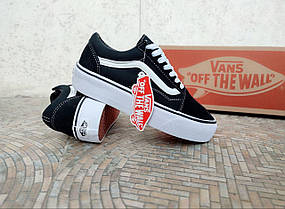 Чорно-білі кросівки кеди Ванси на високій підошві Vans Old Skool Platform, фото 3
