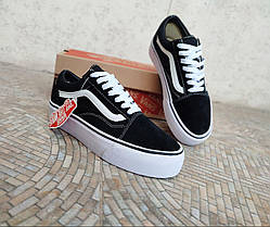 Чорно-білі кросівки кеди Ванси на високій підошві Vans Old Skool Platform, фото 4