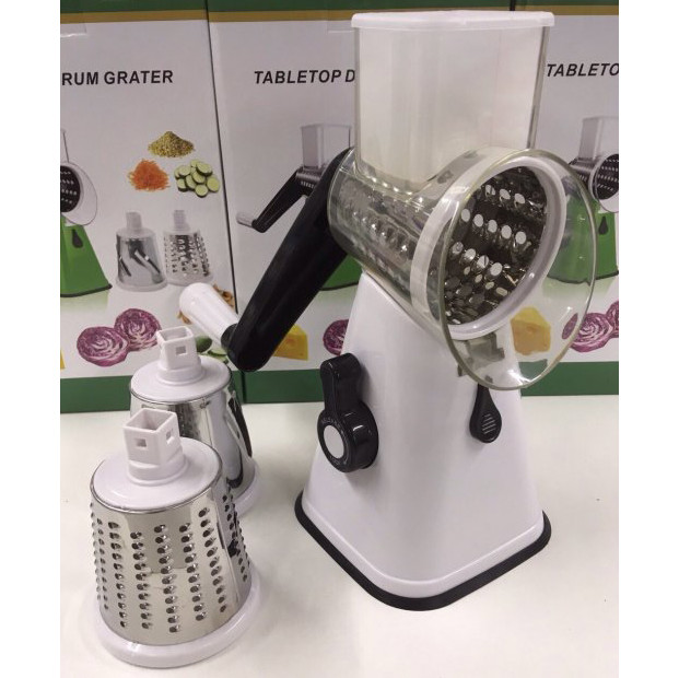 Овощерезка мультислайсер Tabletop Drum Grater Kitchen Master Терка для овощей и фруктов 3 насадки. KP-350 - фото 5 - id-p1936364289