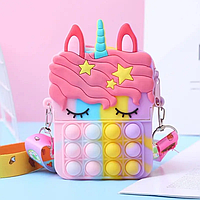 Детская сумочка поп ит с единорогом, силиконовая сумка разноцветная для девочки